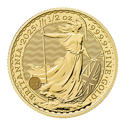 A picture of a 1/2 oz Gold Britannia Coin (2025)